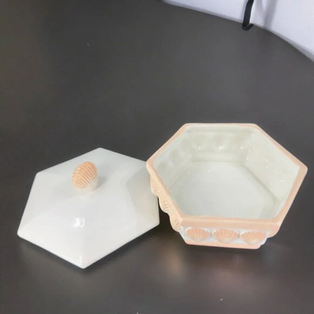 Vintage Rosenthal Netter Hexagonal Seashell Container Jar With Lid Made in Italy